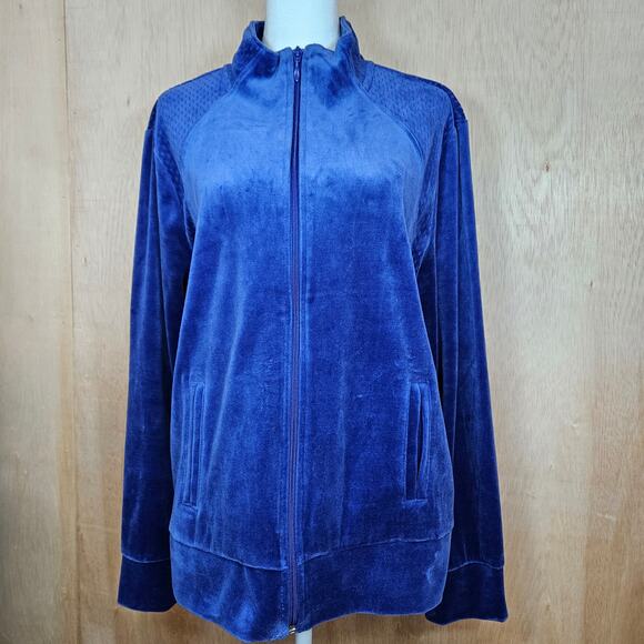 Women's Kim‎ Kim Rogers Blue Velour Mock Zip Up Jacket Size Large - Picture 1 of 7